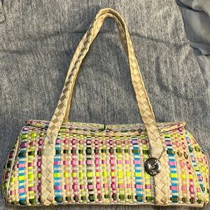 The Sak Woven Multicolored RibbonPurse Baguette Bag Beige Tan Handbag